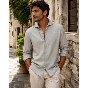 Emanuel Berg Shirt Mens 16.5 L Grayish Harvard Modern Fit Casual Travel Cotton